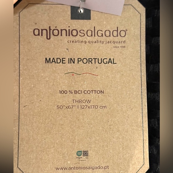 Antonio Salgado Blanket Black BCI Cotton Throw Blanket NEW WITH TAGS - Picture 7 of 10